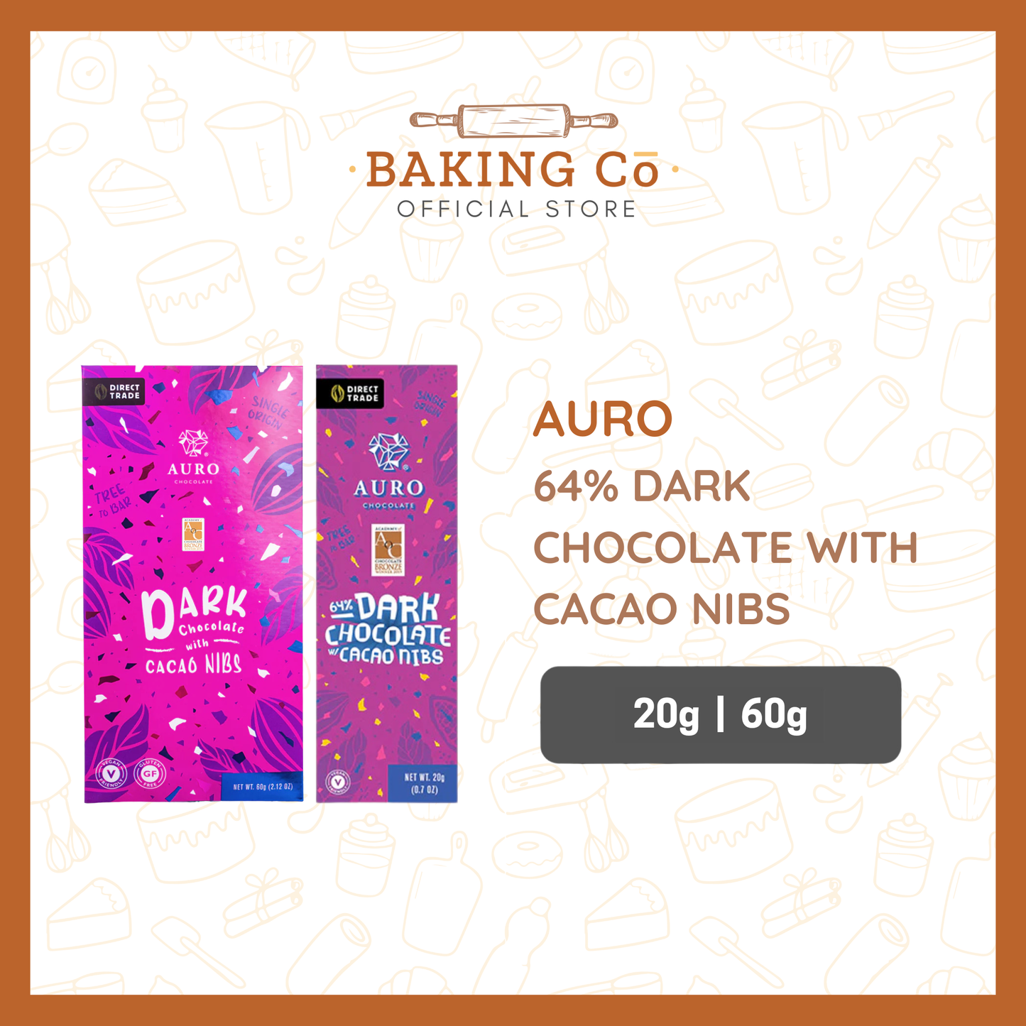 Auro 64% Dark Chocolate w/ Cacao Nibs