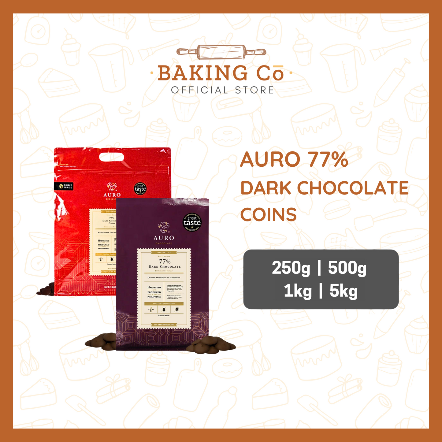 Auro Chocolate 77% Dark Chocolate Coins