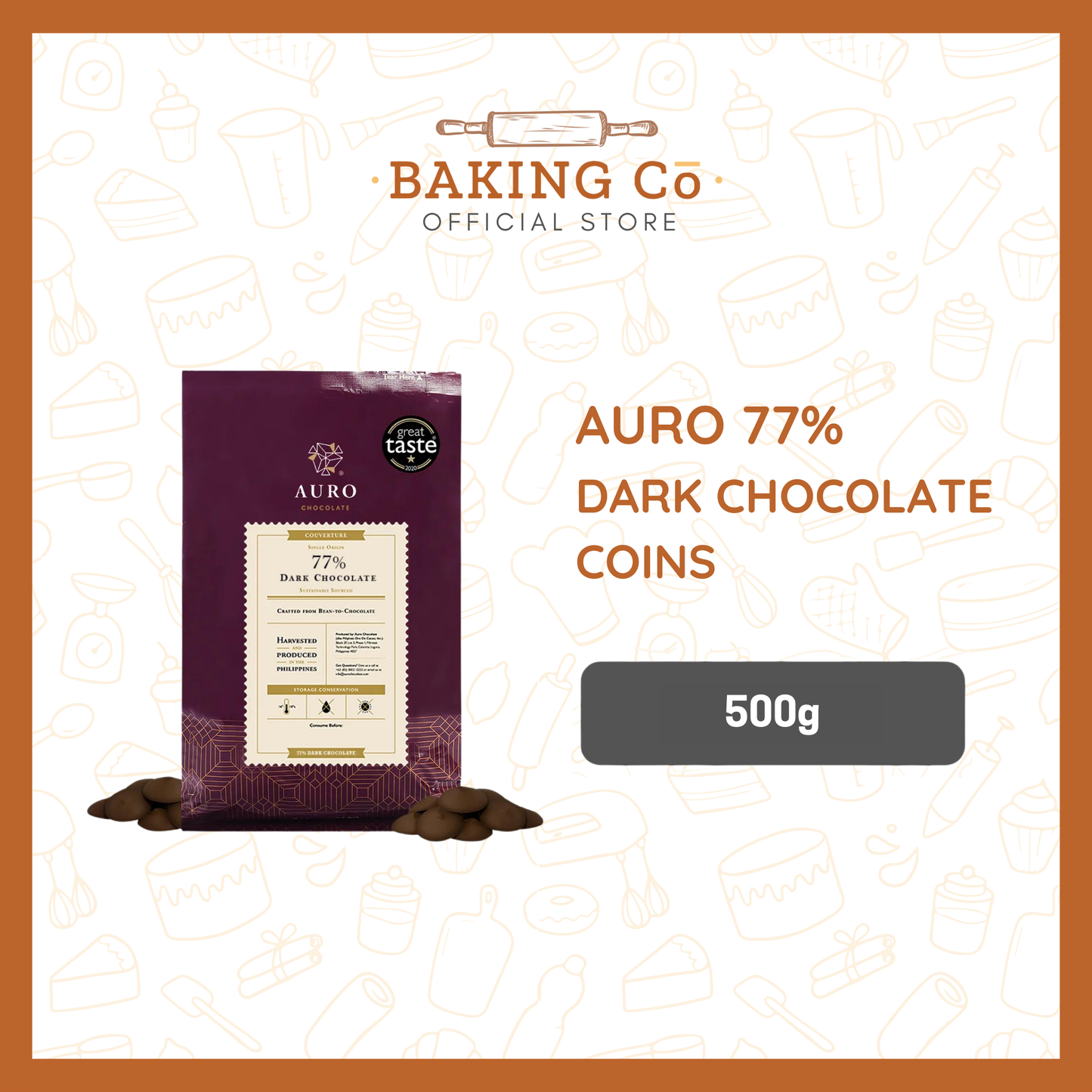 Auro Chocolate 77% Dark Chocolate Coins