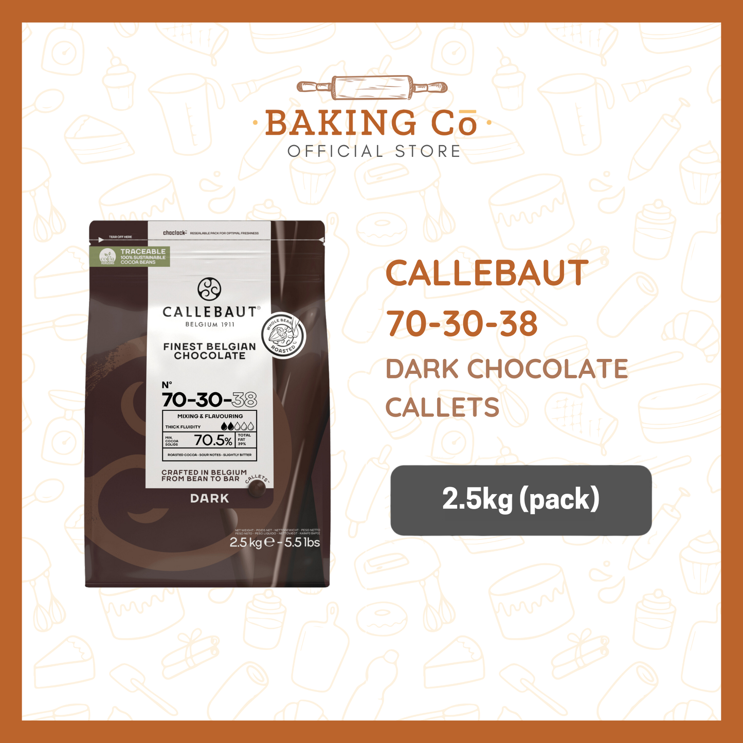 Callebaut 70-30-38 Dark Chocolate Callets