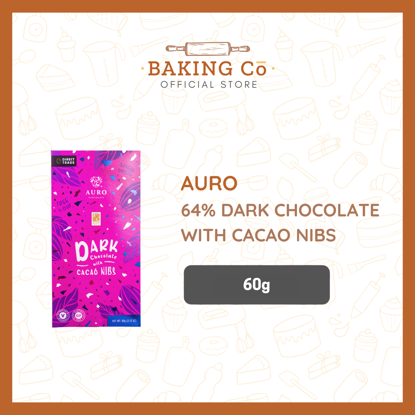 Auro 64% Dark Chocolate w/ Cacao Nibs