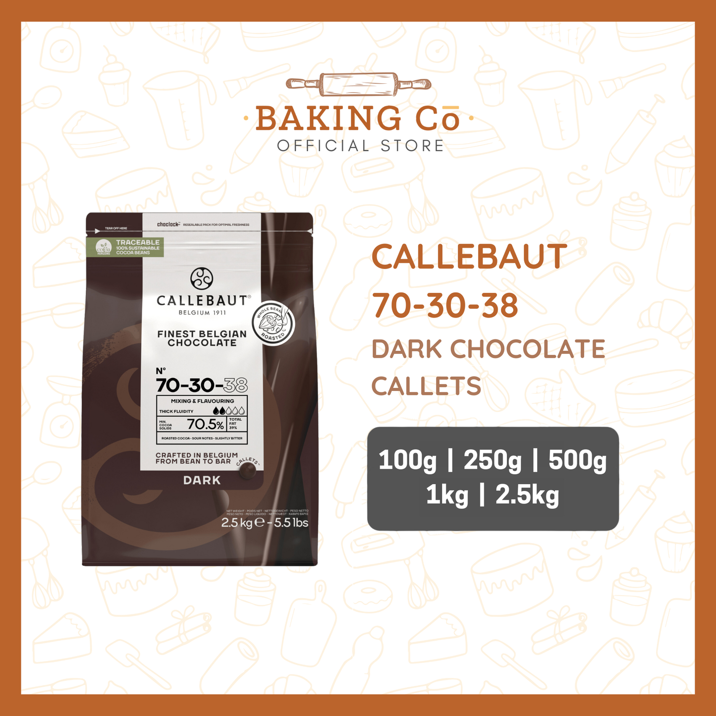 Callebaut 70-30-38 Dark Chocolate Callets